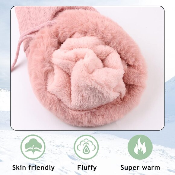 🆕 Women Pink Winter Balaclava Hat Ski Warm Thick Fluff Beanie Adult Neck Face - Picture 5 of 7